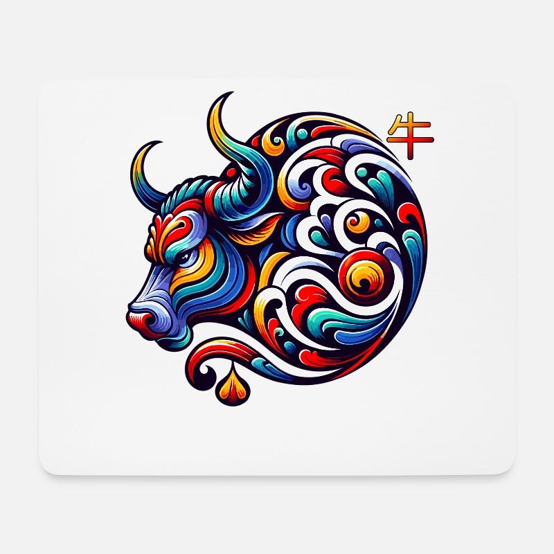 Signe astrologique du zodiaque chinois Buffle Élégant - Tapis de souris (format paysage) - blanc