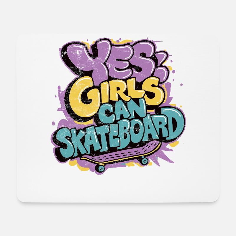 Cooles Skateboard Longboard Skater Mädchen - Mousepad (Querformat) - Weiß
