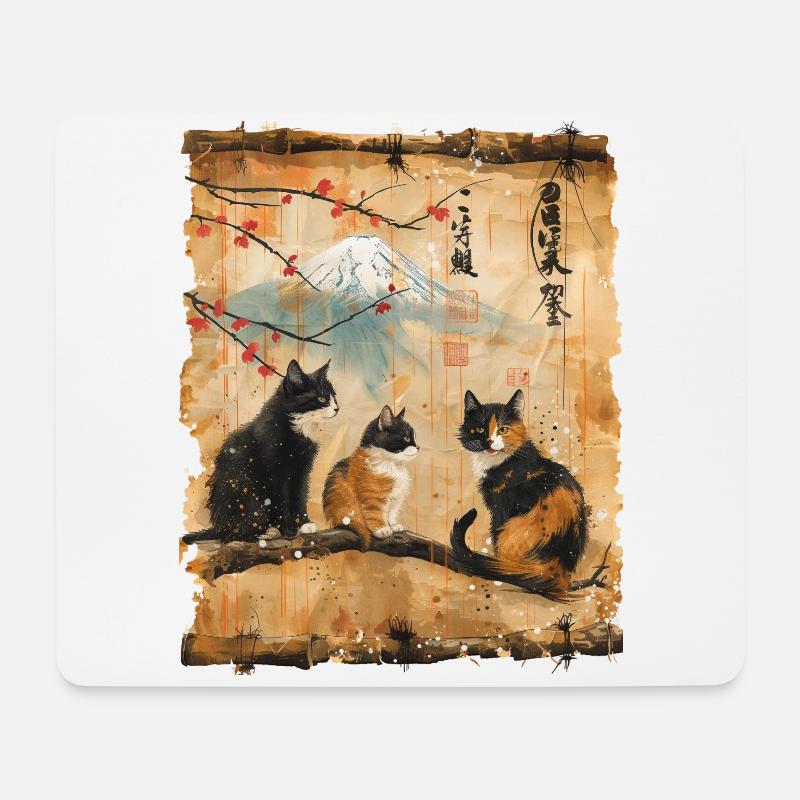 Mt. Fuji Kätzchen Papyrus Schriftrolle Retro - Mousepad (Querformat) - Weiß