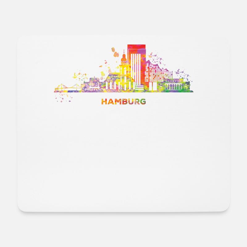 Hamburger Skyline Bunt Stadtbild Hamburg - Mousepad (Querformat) - Weiß