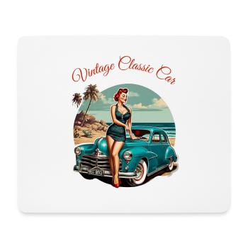 Vintage Voiture Classique Rétro Pin Up Girl - Tapis de souris (format paysage) - blanc - Devant