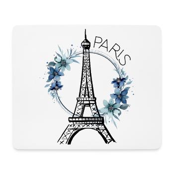 Paris Tour Eiffel France Floral Line Art - Tapis de souris (format paysage) - blanc - Devant
