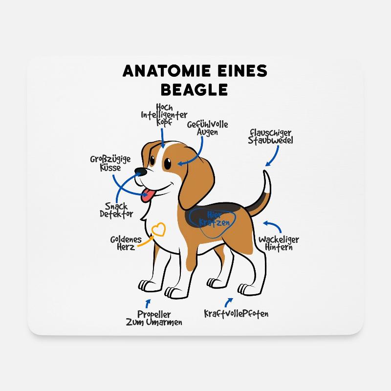 Anatomie du chien Beagle - Tapis de souris (format paysage) - blanc