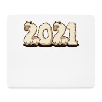 Happy New Year 2021 Fluffy Llama Alpaca Cute Gift - Mouse Pad (horizontal) - white - Front