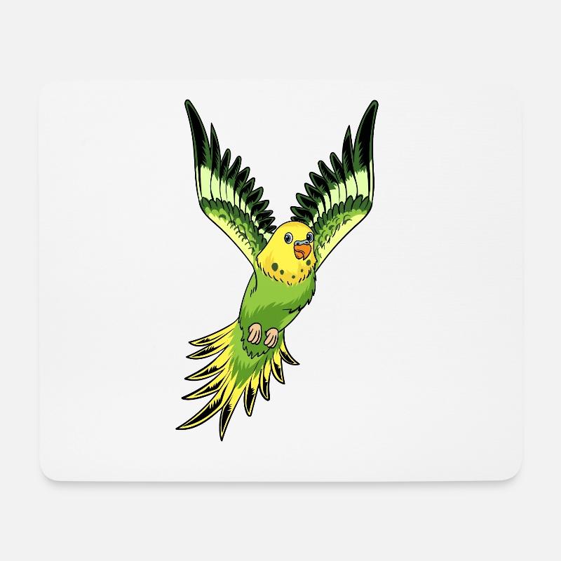 Schöner bunter Wellensittich fliegt. Design - Mousepad (Querformat) - Weiß