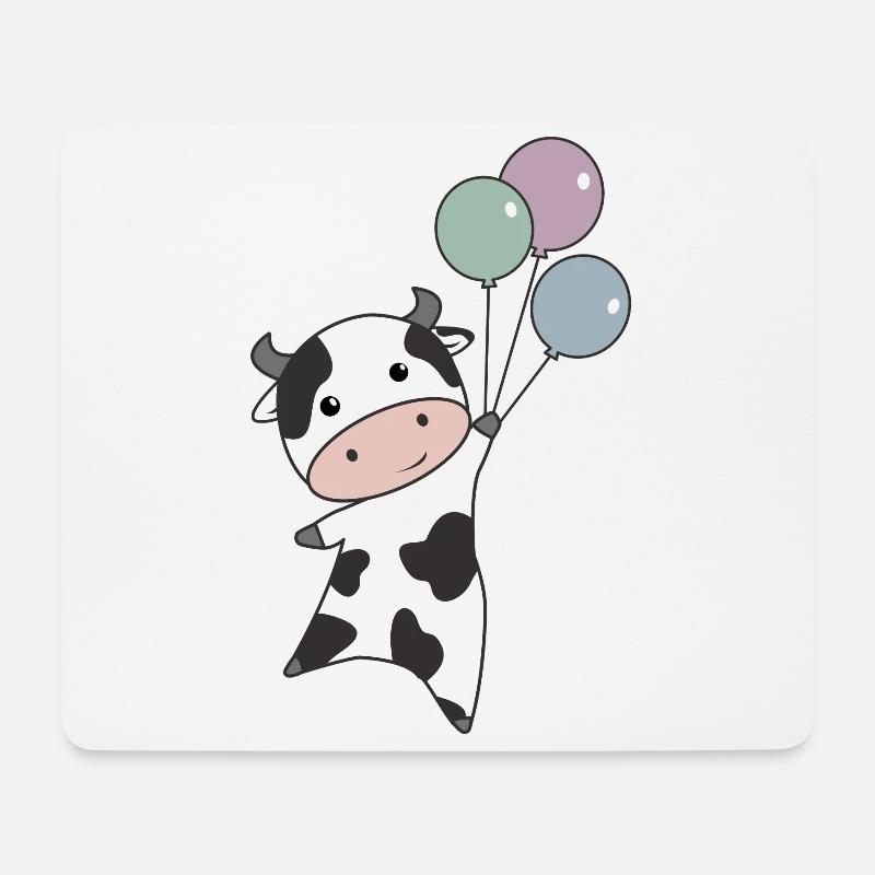 Kuh fliegt mit Luftballons nach oben - Mousepad (Querformat) - Weiß
