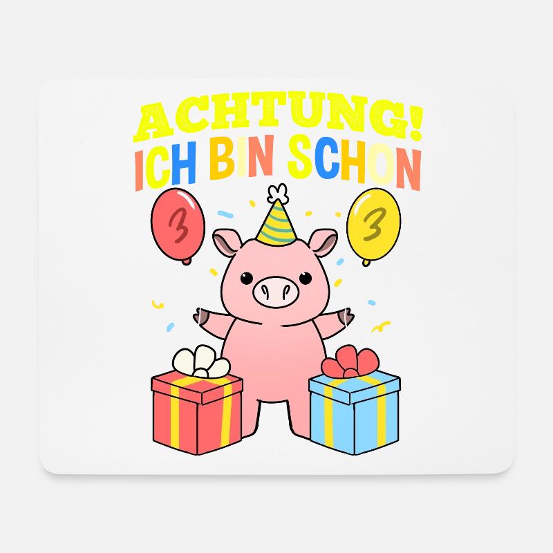 Achtung Ich Bin Schon 3 Tier Geburtstag Schwein - Mousepad (Querformat) - Weiß
