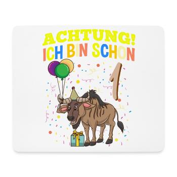 Achtung Ich Bin Schon 1 Tier Geburtstag Gnu - Mousepad (Querformat) - Weiß - Vorne