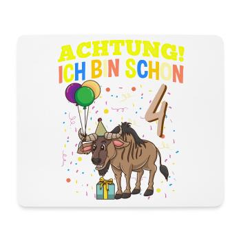 Achtung Ich Bin Schon 4 Tier Geburtstag Gnu - Mousepad (Querformat) - Weiß - Vorne