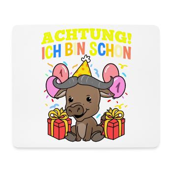 Achtung Ich Bin Schon 1 Geburtstag Büffel - Mousepad (Querformat) - Weiß - Vorne