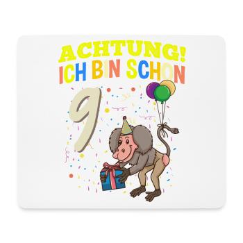 Achtung Ich Bin Schon 9 Tier Geburtstag Pavian - Mousepad (Querformat) - Weiß - Vorne