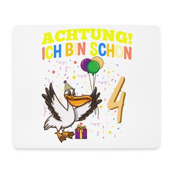 Achtung Ich Bin Schon 4 Tier Geburtstag Pelikan - Mousepad (Querformat) - Weiß - Vorne