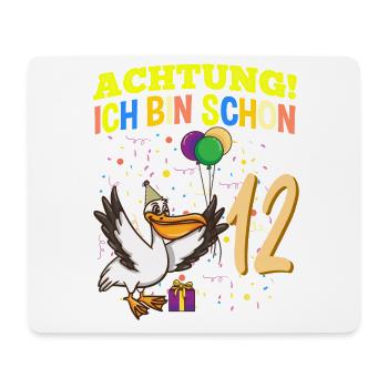 Achtung Ich Bin Schon 12 Tier Geburtstag Pelikan - Mousepad (Querformat) - Weiß - Vorne