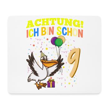 Achtung Ich Bin Schon 9 Tier Geburtstag Pelikan - Mousepad (Querformat) - Weiß - Vorne