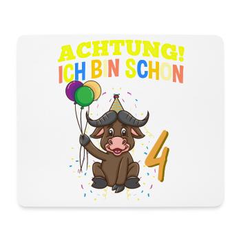 Achtung Ich Bin Schon 4 Geburtstag Büffel Bison - Mousepad (Querformat) - Weiß - Vorne