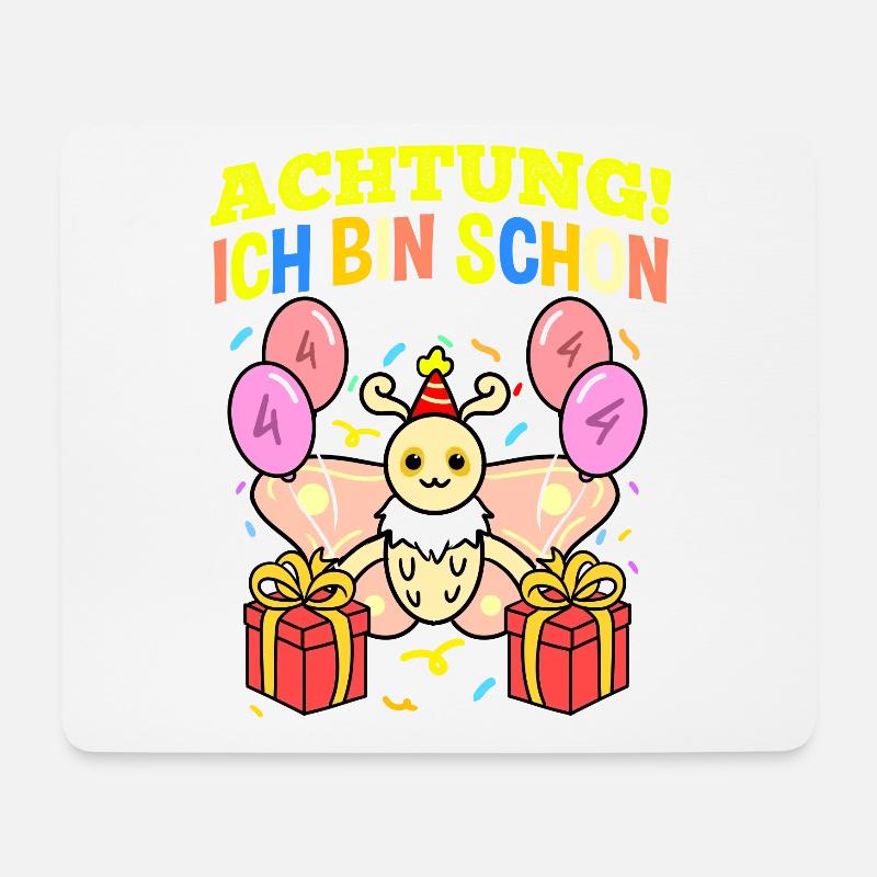 Achtung Ich Bin Schon 4 Geburtstag Motte - Mousepad (Querformat) - Weiß