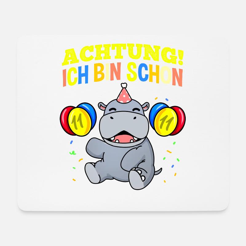 Achtung Ich Bin Schon 11 Geburtstag Nilpferd - Mousepad (Querformat) - Weiß