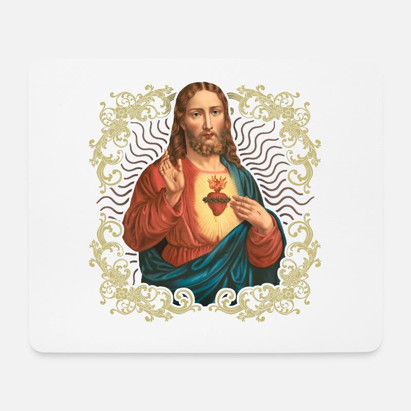 Vintage-Jesus, Jesus Christus, Herz-Jesu, Retter - Mousepad (Querformat) - Weiß