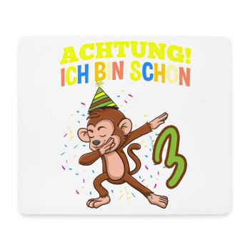Achtung Ich Bin Schon 3 Geburtstag Affen - Mousepad (Querformat) - Weiß - Vorne