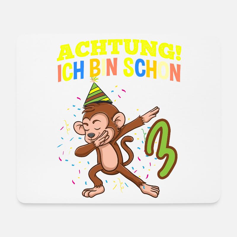 Achtung Ich Bin Schon 3 Geburtstag Affen - Mousepad (Querformat) - Weiß