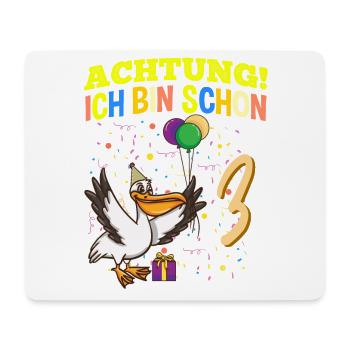 Achtung Ich Bin Schon 3 Tier Geburtstag Pelikan - Mousepad (Querformat) - Weiß - Vorne