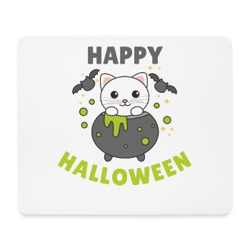 Katze Happy Halloween Hexenkessel Fledermaus - Mousepad (Querformat) - Weiß - Vorne