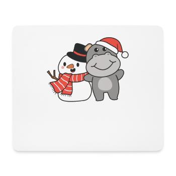 Hippo with snowman in winter for Christmas - Mouse Pad (horizontal) - white - Front