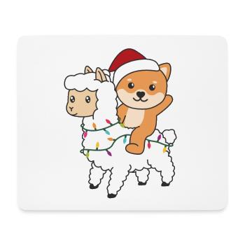 Shiba InuLama Noël Neige Hiver Animaux - Tapis de souris (format paysage) - blanc - Devant