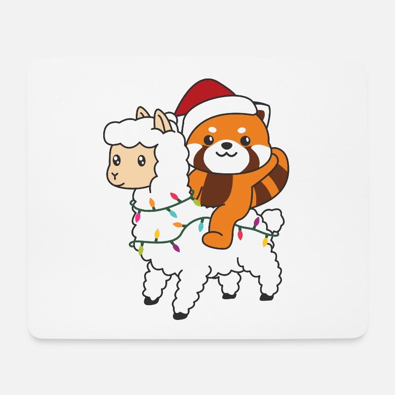 Red Panda Lama Weihnachten Schnee Winter Tiere - Mousepad (Querformat) - Weiß