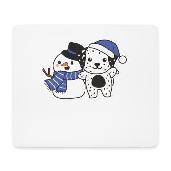 Dalmatians with snowman in winter for Christmas - Mouse Pad (horizontal) - white - Front