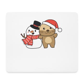 Otter with snowman in winter for Christmas - Mouse Pad (horizontal) - white - Front
