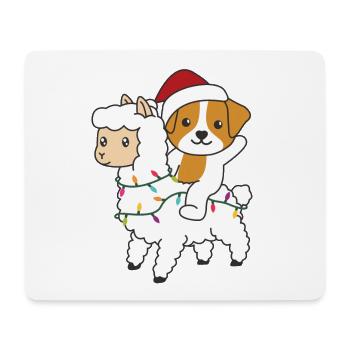 Jack Russell Lama Noël Neige Hiver Animaux - Tapis de souris (format paysage) - blanc - Devant
