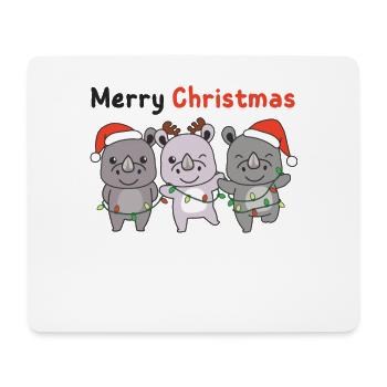 Rhino Joyeux Noël Animaux mignons - Tapis de souris (format paysage) - blanc - Devant