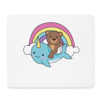 Narwhal Bear Ocean Unicorn kawaii Rainbow - Tapis de souris (format paysage) - blanc - Devant