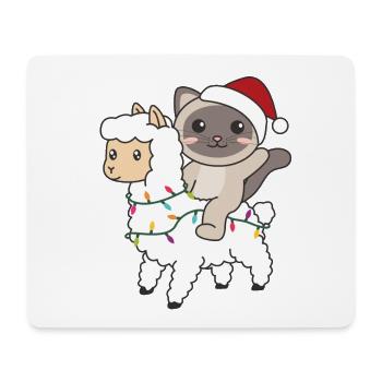 Katze Lama Alpaka Weihnachten Schnee Winter Tiere - Mousepad (Querformat) - Weiß - Vorne