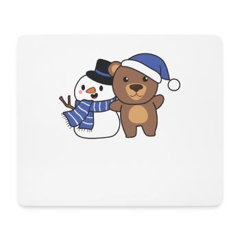 Bear with snowman in winter for Christmas - Mouse Pad (horizontal) - white - Front