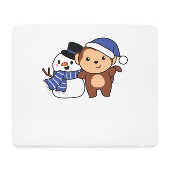 Singe avec bonhomme de neige en hiver pour Noël - Tapis de souris (format paysage) - blanc - Devant