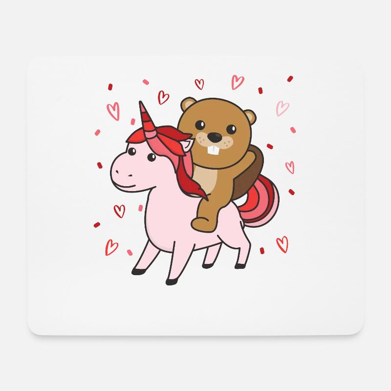 Biber mit Einhorn Herzen Lieblingstier Herz - Mousepad (Querformat) - Weiß