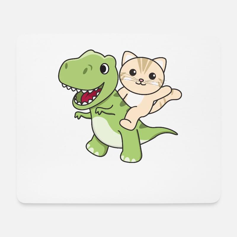 Katze reitet auf T-Rex süßer Dino mit Katzen - Mousepad (Querformat) - Weiß