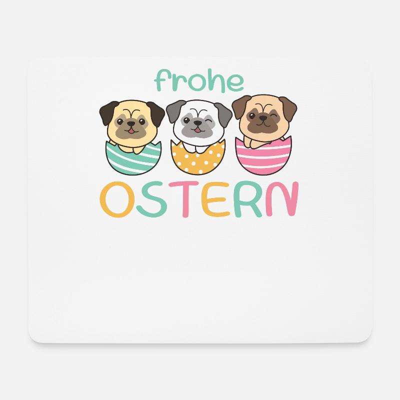 süße Hunde zu Ostern mit Ostereiern Mops - Mousepad (Querformat) - Weiß