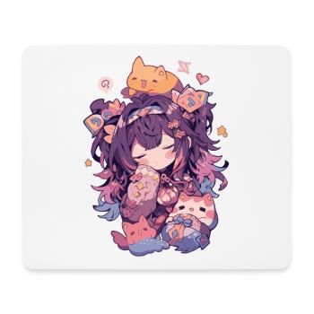 Cute Kawaii Girl Design Perfect for Anime Fans - Mouse Pad (horizontal) - white - Front