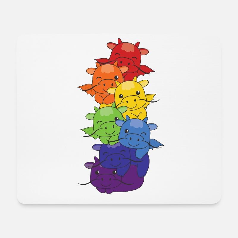 Regenbogen Flag Pride LGBTQ süßer Drache Stapel - Mousepad (Querformat) - Weiß
