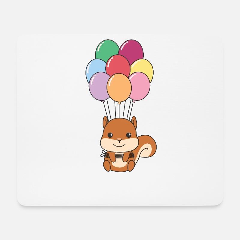 Eichhörnchen fliegt mit bunten Luftballons nach - Mousepad (Querformat) - Weiß
