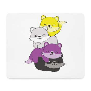 Nonbinary Flag Pride LGBTQ Cute Fox Stack - Mouse Pad (horizontal) - white - Front