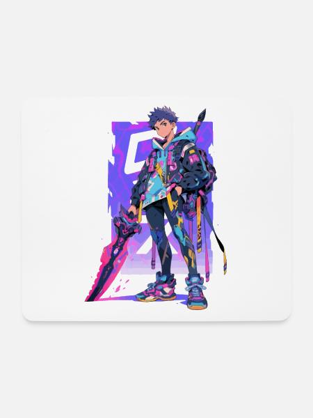 Shibuya: Cooler Anime Junge mit Schwert Japanisch - Mousepad (Querformat) - Weiß