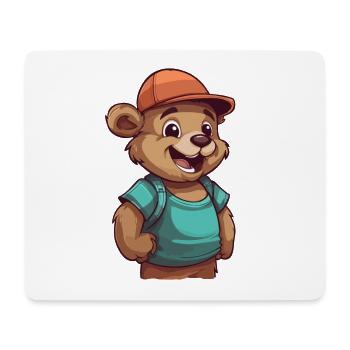Mignon ours de dessin animé avec casquette: compagnon câlin - Tapis de souris (format paysage) - blanc - Devant