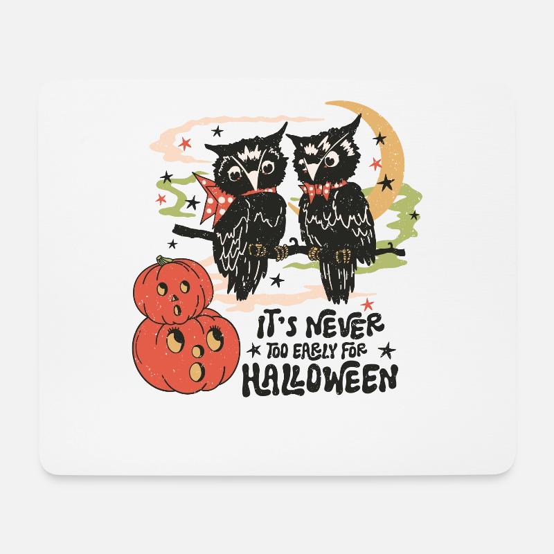 Retro Vintage Gruselige Halloween-Eulen und Kürbis - Mousepad (Querformat) - Weiß