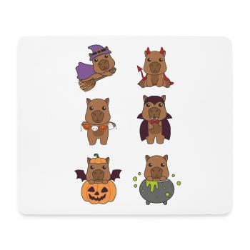 Capybara Halloween Devil Pumpkin Vampire Costume - Mouse Pad (horizontal) - white - Front