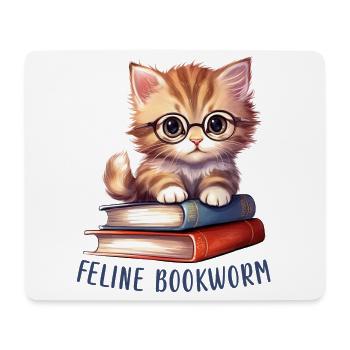 Feline Bookworm - Süße Bücher lesende Katze - Mousepad (Querformat) - Weiß - Vorne