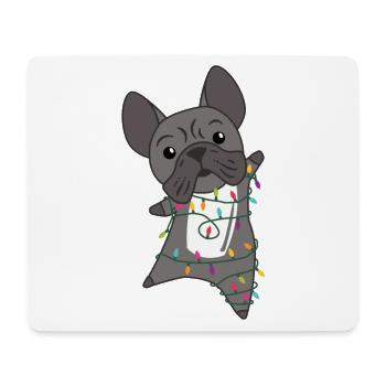 Bouledogue Français Noël Neige Hiver Animaux - Tapis de souris (format paysage) - blanc - Devant